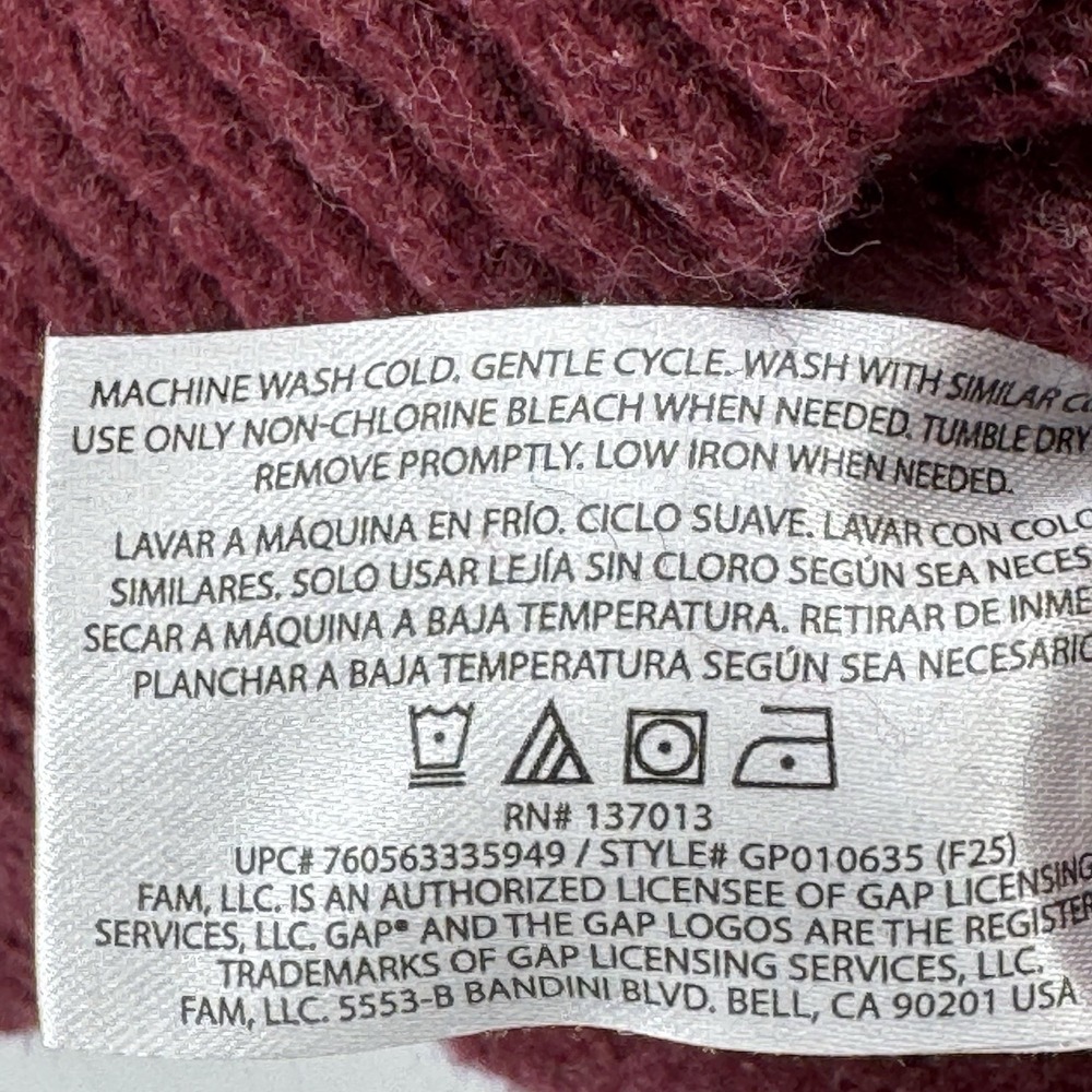 GAP Men Wool Blend Crewneck Sweater Size Medium Burgundy Pullover Career Classic - Picture 9 of 9